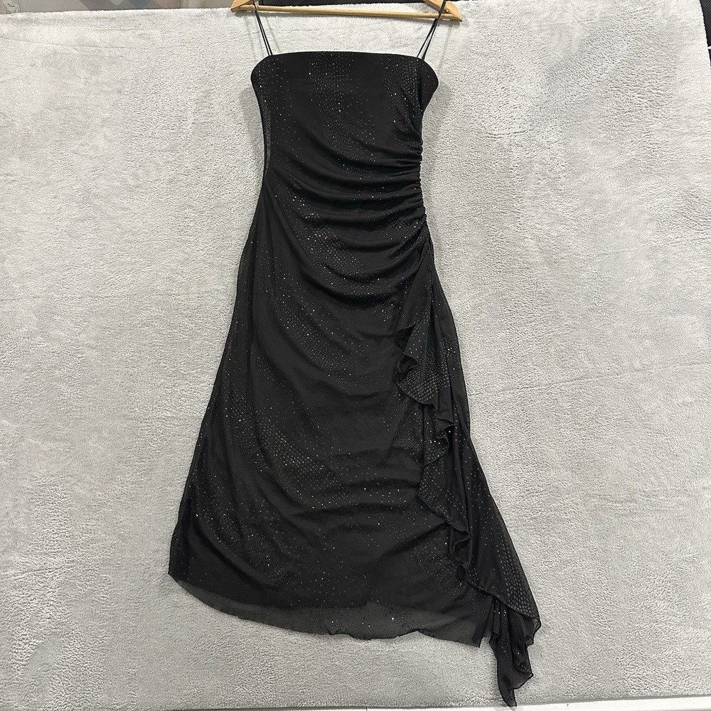 Mariposa Maxi Dress Women S Black Glitter Asymmetrical Baddie Party Ruffle Fairy